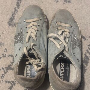 Golden Goose Superstar Gray Sneakers with Silver Glitter Star